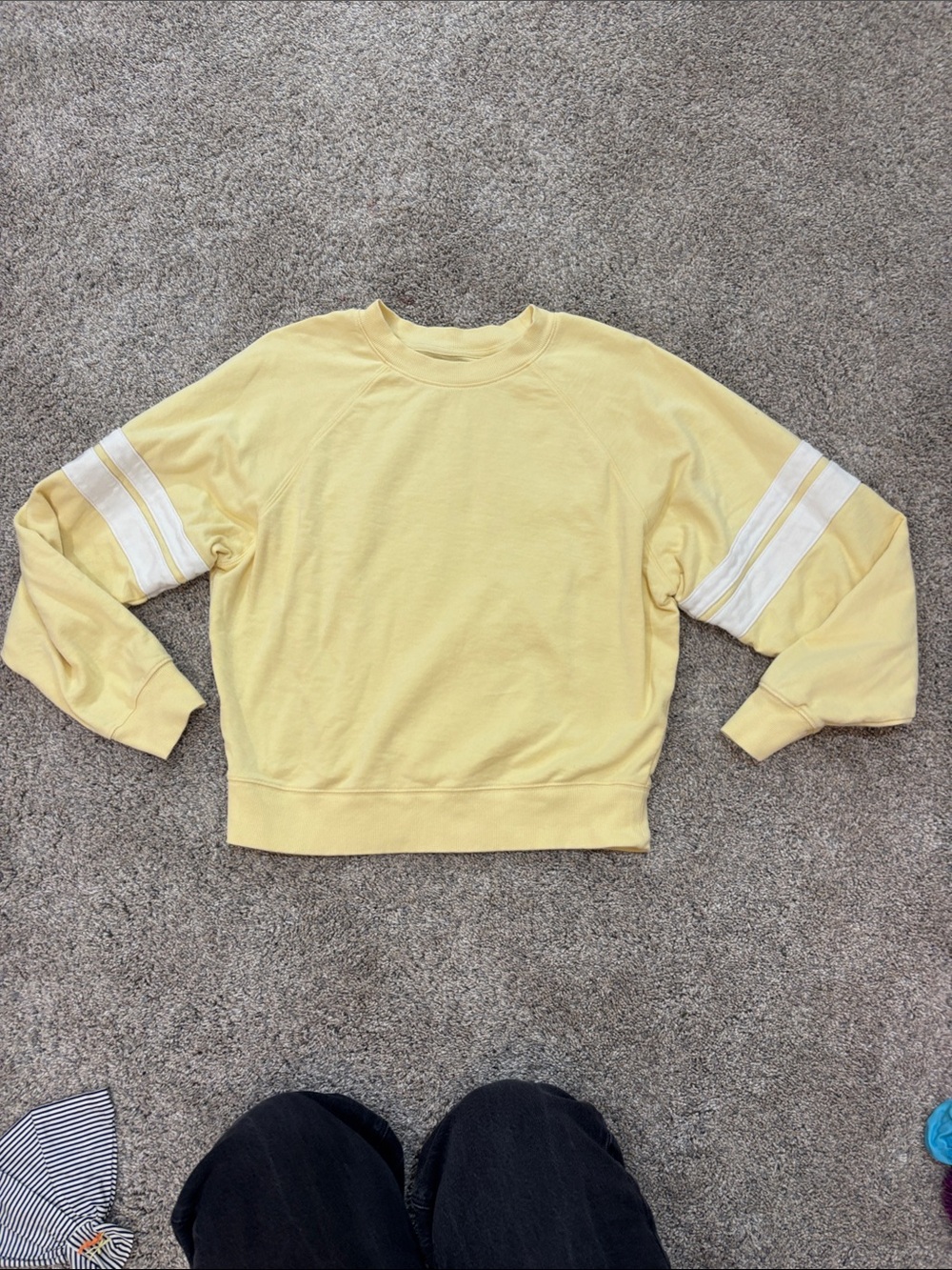 Old Navy Yellow Crewneck Sweatshirt with White Sleeve Stripes